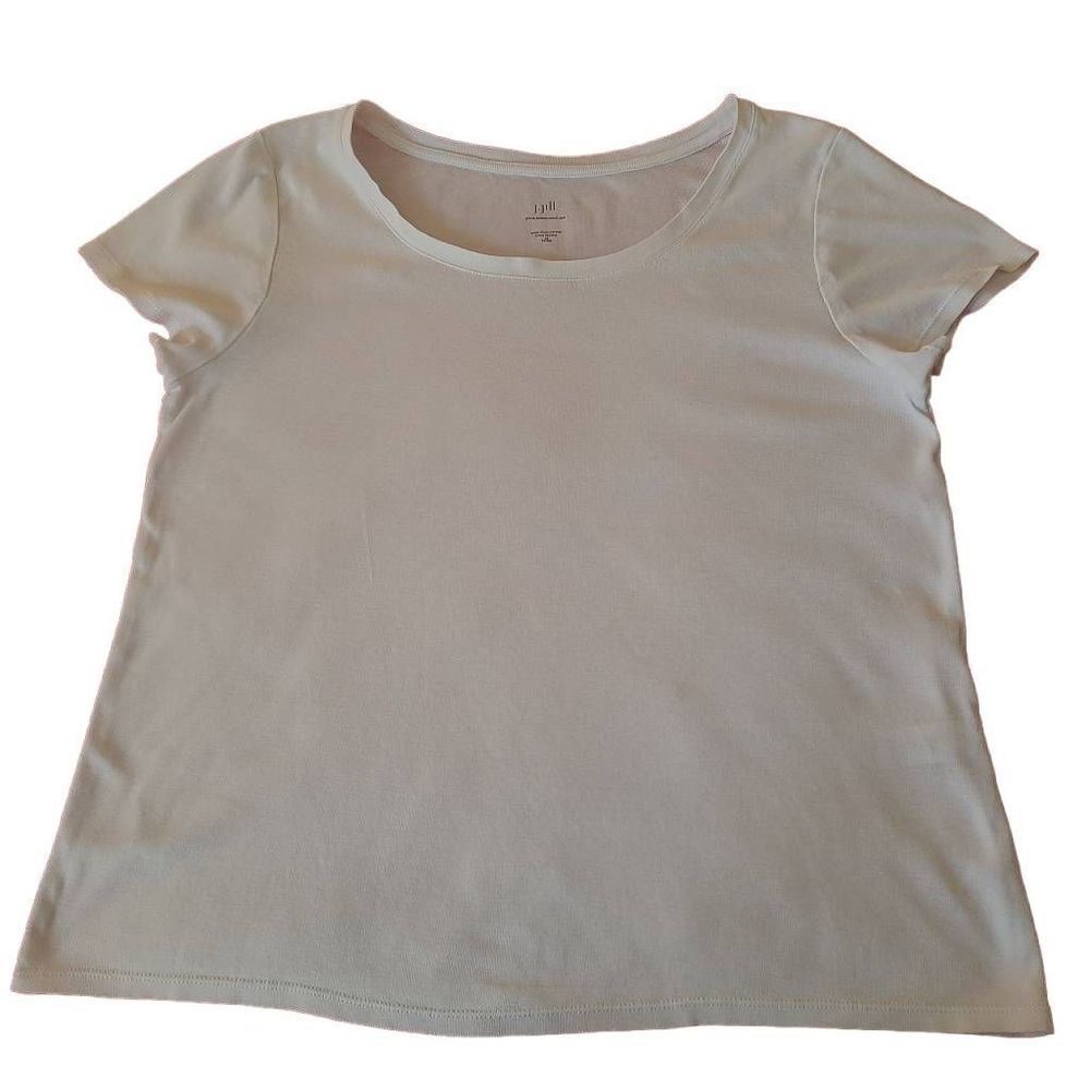 J Jill Womens Pima Cotton White Short Sleeve T Shirt Size Medium Petite